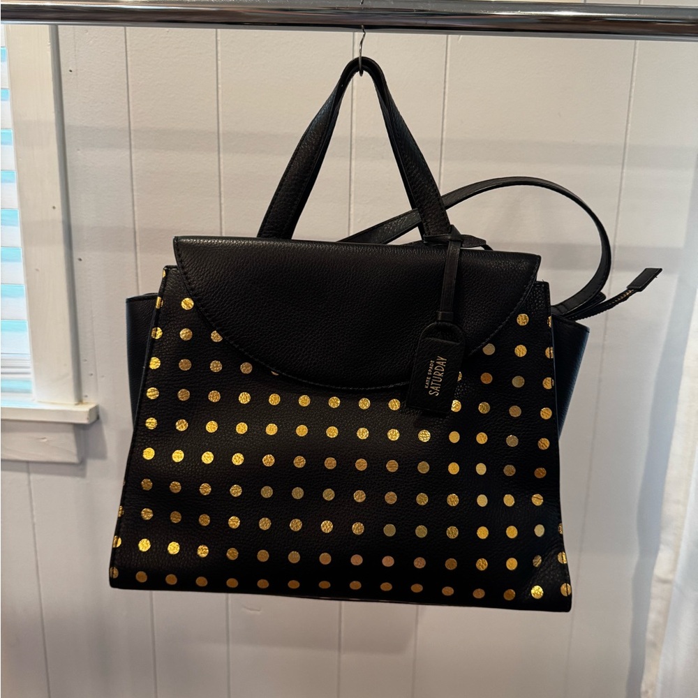 Black Gold Metallic Dot Crossbody Bag with Structured Design